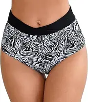 [Halcurt] Women's Cross High Waisted Bikini Bottoms Full Coverage Swimsuit Bottoms