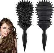 Curling Brush, Curly Hair Brush, Bounce Curl Brush for Combing and Shaping, Curls with Tines Defining Styling Brush, Boar Bristle Hair Brush, for Various, Black (Black 2)