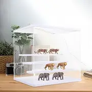 FwQoFvk Clear Acrylic Display Case with Adjustable LED Inside, Acrylic Blind Box, Dustproof Protection Showcase for Handmade Toy Collection (4 Layers)