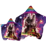 Cool Funny Crazy Art Space Cat Llama Sloth Riding Taco Towel with Hood