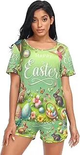 [RPLIFE] Happy Easter Short Set Pajamas for Women, Matching Sets Women Clothing Loungewear, Happy Easter, Small