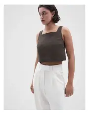 [Unison] Sleeveless Linen Top in Brown