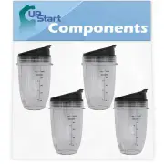 4Pk 18oz Cup w/Sip No Seal Flip Lids for Nutri Ninja Blender DUO w/Auto-iQ BL640