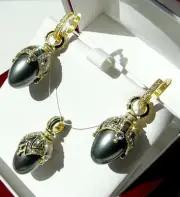 SUPERB ENAMEL EGG PENDANT & EARRINGS SET SILVER 925 with GRAY PEARL