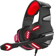 V3 3.5mm Wired Gaming Headset Noise Canceling E-Sports Earphone Over Ear Headphones 50mm Coil Speaker Automatic Noise Reduction 3.5mm + USB Interface for Computer Laptop Mobile Phone Black red