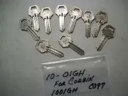 Locksmith LOT of 10, Key Blanks for CORBIN, O1GH, ILCO 1001GH, CO97