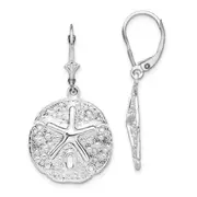 Sterling Silver De-Ani Rhodium-Plated Sand Dollar Starfish Leverback Earrings