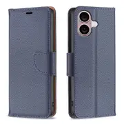 For iPhone 16 Plus Case, PU Leather Lychee Cover, Blue