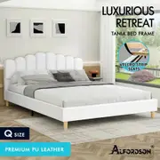 ALFORDSON Bed Frame Queen Size Upholstered Platform Base Leather White TANIA