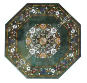 24" Green Marble Coffee Console Table Top Floral Pietra Dura Inlay Decor E932