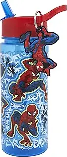 Marvel Spiderman 500ml Kids Water Bottle With Straw by Polar Gear - Back to School Supplies Boys Bottle With Keyring Charm
