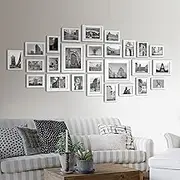 26 Pieces Picture Frames Set Collage Photo Frames Wall Gallery Kit for Wall and Home, Two 6x8 in, Five 4x6 in, Nineteen 3.5x5 in Black White (White)