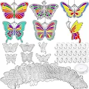 Tioncy 60 Sets Butterfly Suncatchers Kits DIY Window Suncatcher Paint Ornaments Decorations Butterfly Art Suncatchers Crafts Kit for Spring Activities Easter Art Project Party Favors