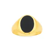 9ct Gold Black Agate Oval Signet Gents Ring in Black