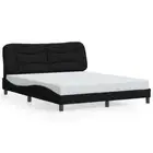 RGB LED Lights Fabric Bed Frame Modern Mattress Slats Base Queen Size 153x203cm