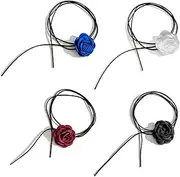 [HAOXYO] Pack of 4 Flower Choker Necklace for Women and Girls, Elegant Rose Necklace, Personality Black Choker, Long Strap Choker Collar for Wedding, Birthday, Party (Black, Red, Blue, White), Stainless Steel,