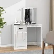 Dressing Table with Mirror High Gloss White 90x50x132.5 cm Engineered Wood,Modern Asymmetrical Dressing Table with Ample Storage and Mirror Dressing Tables