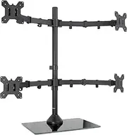VIVO Black Adjustable Quad Monitor Desk Stand Mount, Free Standing Heavy Duty Glass Base, Holds 4 Screens Up to 27 Inches (Stand-V004Fg)
