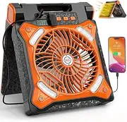 KITWLEMEN Upgraded Solar Camping Fan with Lantern - Rechargeable Battery Operated Fan, 36H Run Time Max, 4 Speeds, 8H Timer, 90° Adjustable Portable Desk Fan for Hurricane, Power Outage, Outdoor Use