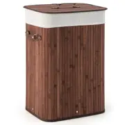 Costway 72L Bamboo Laundry Hamper Cloth Storage Basket Collapsible Bin Bathroom Coffee