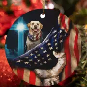 Cute Labrador Retriever Dog Patriotic Flag USA Christmas Ornament Gift Decor