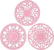Extra Thick Silicone Trivet Mat for Hot Dishes, Hot Pots and Pans, Pot Holder, Hot Pad to Portect Your Table and Countertop, Kitchen Decor and Accessories,Pink,Set of 3