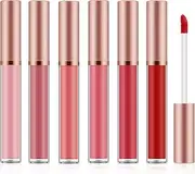 Apooliy 6pcs Matte Lip Gloss Set for Women,Highly Pigmented Velvet Lip Stain，Long Lasting，Waterproof Lip Makeup，Nude，Brown