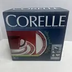CORELLE VITRELLE LIVINGWARE " BANDHANI RED " 16 PC. DINNERWARE SET NEW 2013