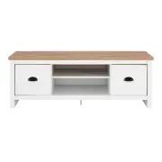 Design Square Ari Modern 2-Drawer Small TV Stand Entertainment Unit - Oak & White