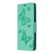 For Galaxy A11 Embossing Two Butterflies Pattern Horizontal Flip PU Leather Case with Holder & Card Slot & Wallet & Lanyard(Green)
