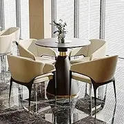 Modern Small Office Table and Chair Set for Negotiations, Sales, Meetings, Round Business Dining Table Set for Small Spaces (Beige)