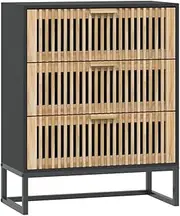vidaXL Black Sideboard - Engineered Wood, 3 Shelves & Drawers, 60x30x75 cm, Sturdy Iron Legs, Ideal for Living Room, Bedroom, Office