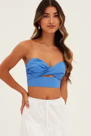 Blue Bandeau Twist Front Sleeveless Crop - Size 16, Women's Crop Top
