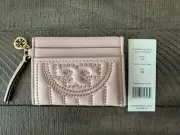 NWT TORY BURCH FLEMING MINI STUD ALIM CARD CASE IN SHELL PINK