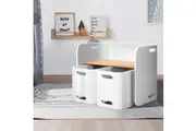 Keezi 3PCS Kids Table and Chairs Set Multifunctional Storage Desk White