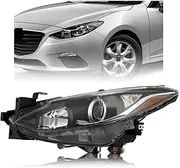 Headlight Assembly Compatible For Mazda 3 Black Housing Halogen Right/Left Passenger/Driver Side Car Headlamp 2014 2015 016(D Side)