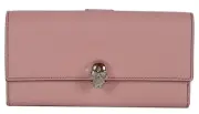 New Alexander McQueen Pink Colorblock Leather Skull Clasp Continental Wallet