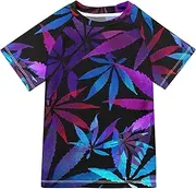 [ODAWA] Boys Rash Guard UPF 50, Colorful Leaf Gradient Short Sleeve Rash Guard 3-12 Years