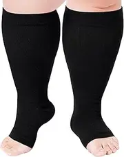 [Ancrina] Women's Wide Calf Open Toe Knee High Compression Stockings Toeless Support Socks