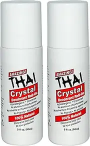 Thai Crystal Deodorant Stone All Natural Roll-On Deodorant for Body Face and Feet - Unscented Aluminum Free & Organic with No Aluminum Solvents Parabens Propyls Or Alcohol 3 fl oz. (Pack of 2)