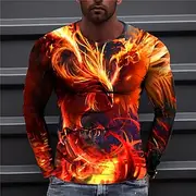 Men's Graphic Prints Phoenix T shirt Long Sleeve T shirt 3D Print Crew Neck Shirt Designer Casual Big and Tall Daily Holiday White Light Green Red Spring Fal