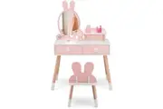 Giantex Kids Vanity Set Dressing Table & Stool w/ Mirror Drawers Children Makeup Table Birthday Gift Pink
