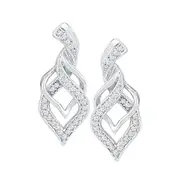 14k White Gold Round Diamond Twist Spade Stud Earrings 1/5 Cttw