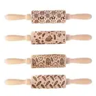 Embossing Wood Stamps Rolling Pin Baking Cookie Fondant Cake Textured Roller