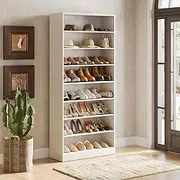 [LITTLE TREE] Shoe Cabinet, 9 Tier 40 Pairs Heavy Duty Wood Freestanding Shoe Storage Cabinet, 70.9" Tall Shoe Cabinet with Open Storage for Entryway, Pure White