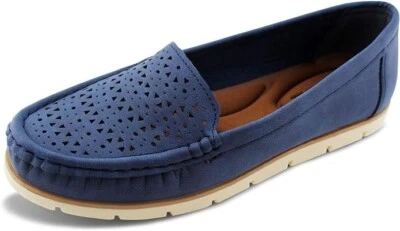 JABASIC Womens Penny Loafers Breathable Slip on Flat Shoes Moccasins Navy Blue 9