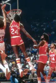 Moses Malone and Dwight Jones Houston Rockets battles for a reboun- Old Photo