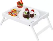Bamboo Bed Tray Table W/ Folding Legs in Bed TV Table Laptop Tray Table, White