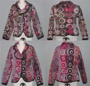 Winding River Ruffle Front Reversible Geometric Pinwheel Zip Jacket Wms S NWT