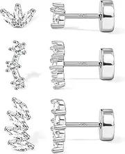[YADOCA] Gold Flat Back Earrings for Women Sterling Silver Earrings Post Hypoallergenic 14k Gold Plated Stud Earrings for Women Trendy Cartilage Earring Helix Conch Tragus Piercing Jewelry Dainty CZ Opal